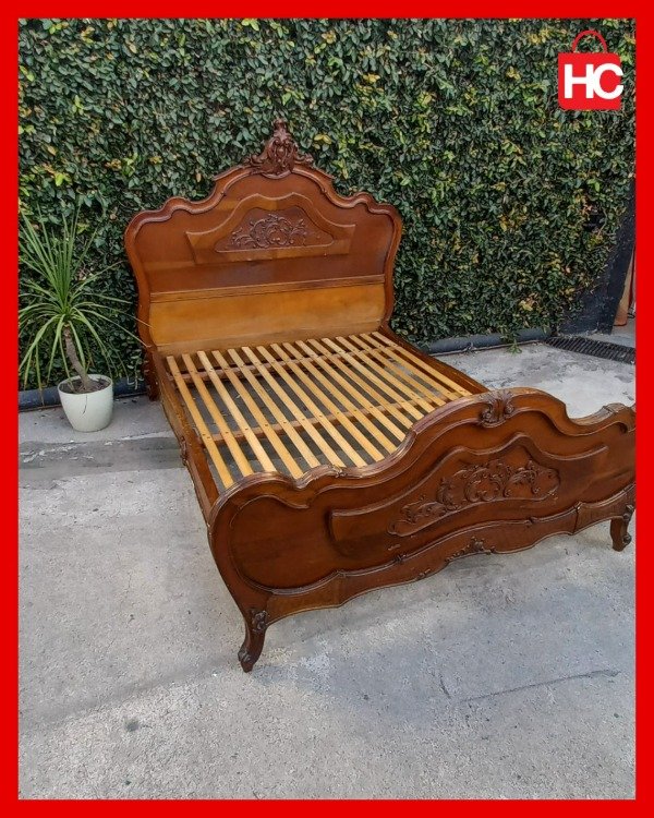 Producto - Cama de 2 plazas estilo Francés Luis XV / Provenzal en madera maciza tallada - 2