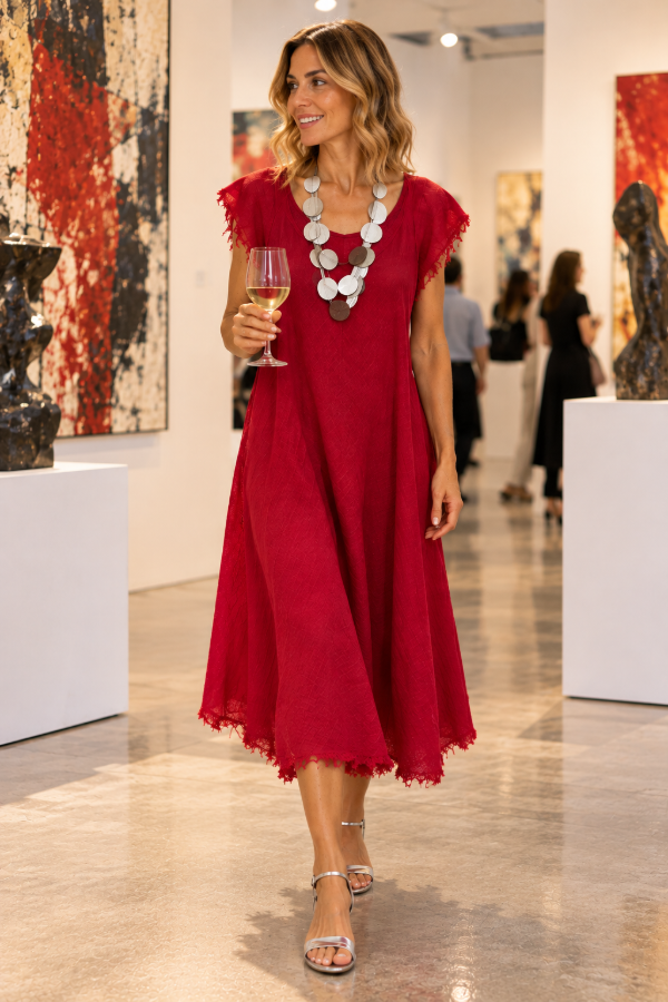 Producto - vestido lino desflecado cherry