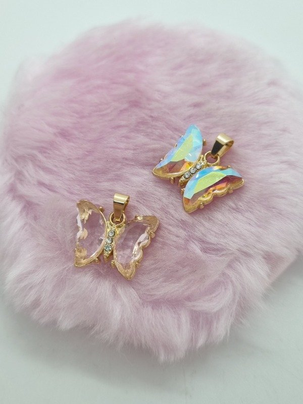 Producto - Dije acero dorado mariposa gema tornasol