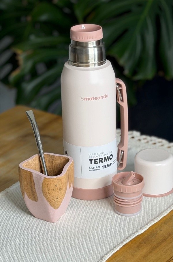 Producto - SET VACA RANCHERO 4.0 ROSE QUARTZ + TERMO MATEANDO 1 L + BOMBILLA
