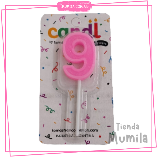 Producto - Vela numero 9 rosa palito