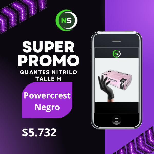 Producto - Guantes Nitrilo Negro Powercrest Talle M