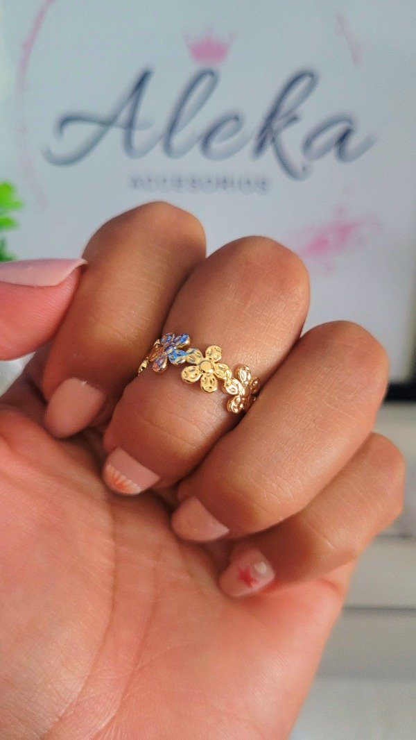 Producto - Anillo flores regulable de acero dorado