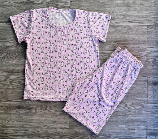 Producto - pijama media estacion dama rosa conejitos