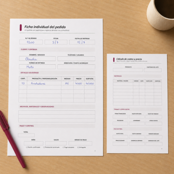Producto - Kit de gestión de pedidos y costos para emprendedores - A4 y A5 editable - 3