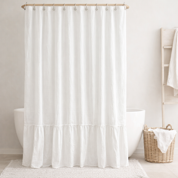 Producto - CORTINA BAÑO GASA CON FALDON 180X180