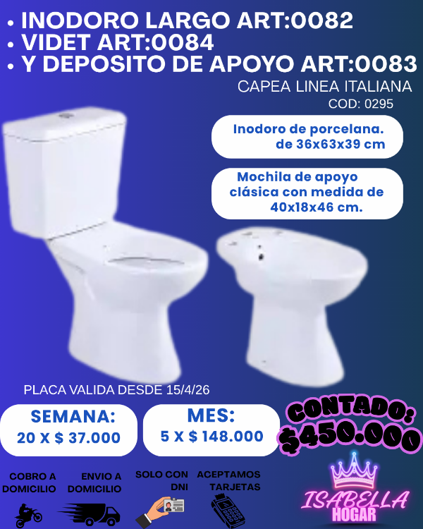 Producto - INODORO+VIDET+DEPOSITO DE APOYO CAPEA