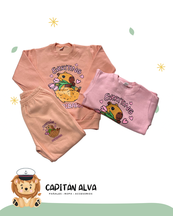Producto - Conjunto Capibara y flores - talle 3 y 4