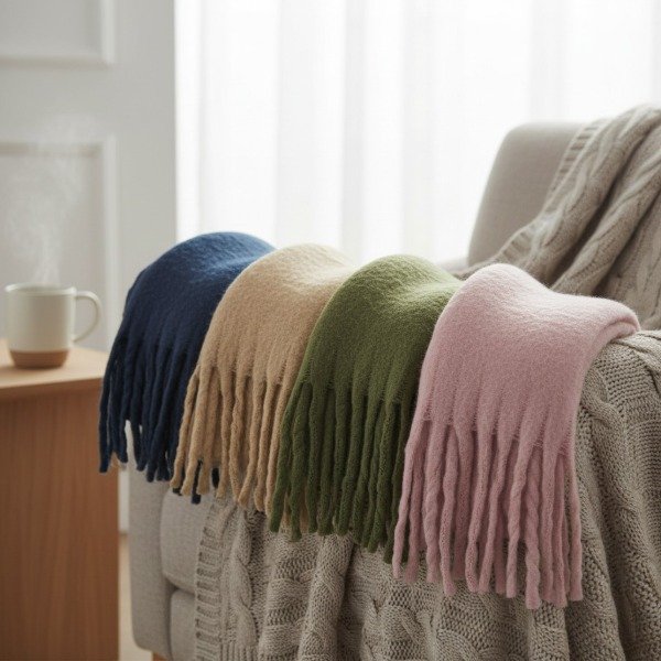 Producto - RUANA DE LANA EXTRA GRANDE CON FLECOS SUPER CALENTITA 200CMX50CM