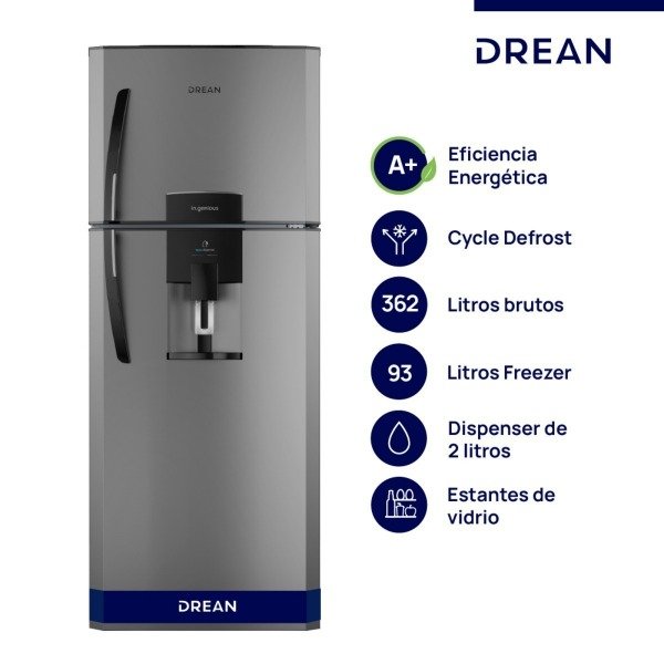 Producto - HELADERA DREAN HDR370F61E 362LTS CON DISPENSER SILVER "CICLICA"