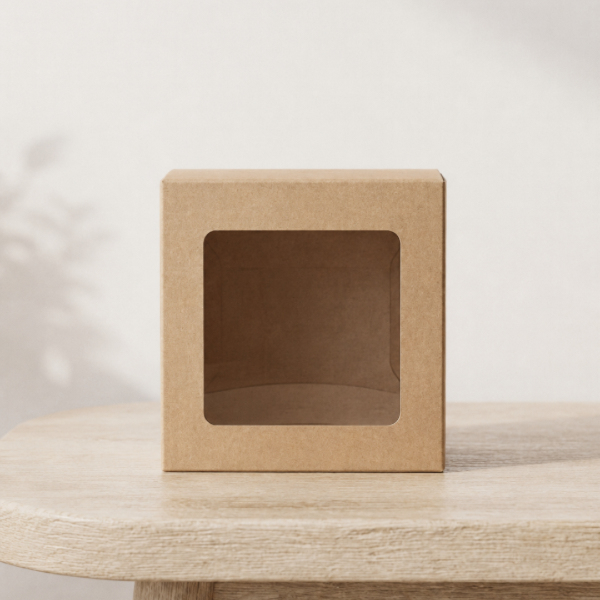 Producto - Caja cubo cartulina Kraft con visor - 2