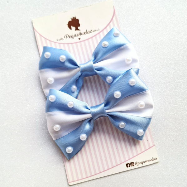 Producto - Moños Bianca Celeste y Blanco