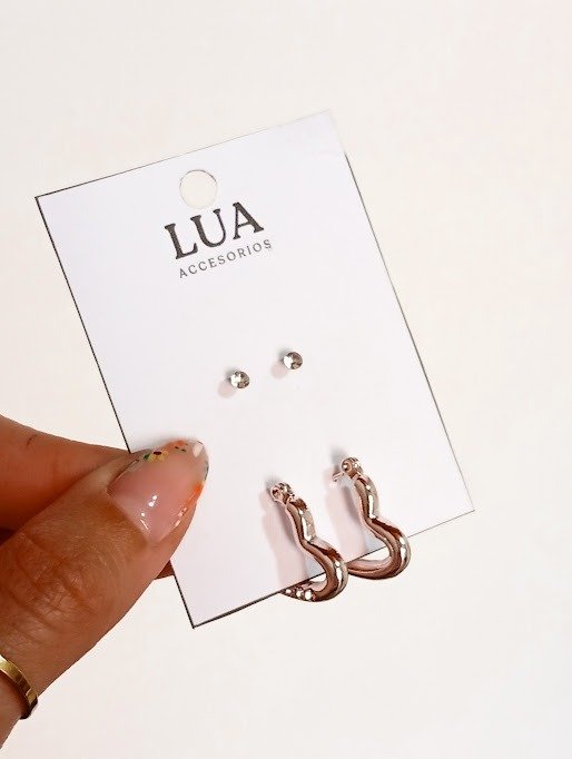 Producto - Set argollas corazón + aros strass