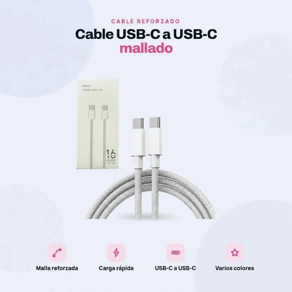 Producto - Cable para Iphone 16 USB c a USB c Mallado SX 120 Lila - 5