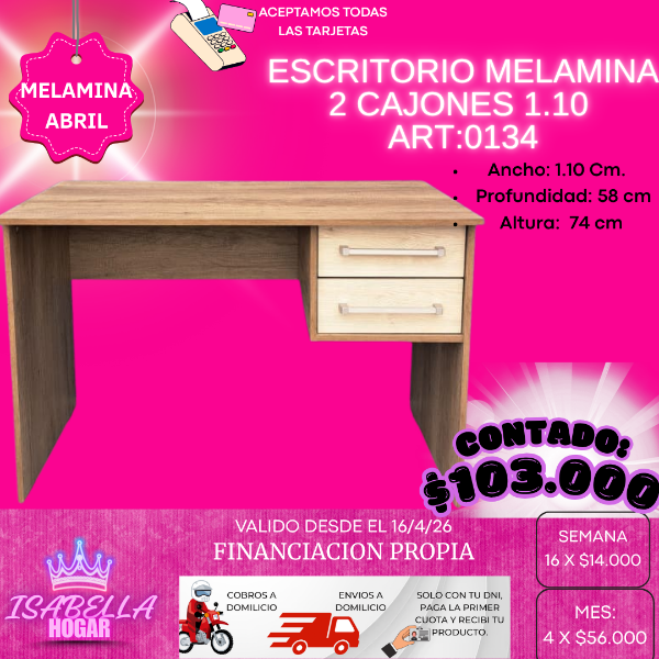 Producto - ESCRITORIO MELAMINA 2 CAJONES 1.10