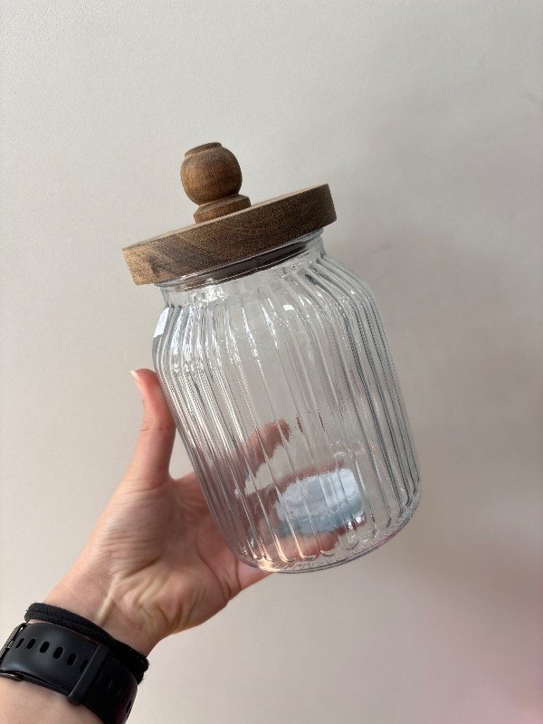 Producto - Frasco contenedor alto madera (vidrio)