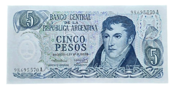 Producto - 5 Pesos Ley 18.188/69 (Cairoli - Gomez Morales) Bott.2327 Unc