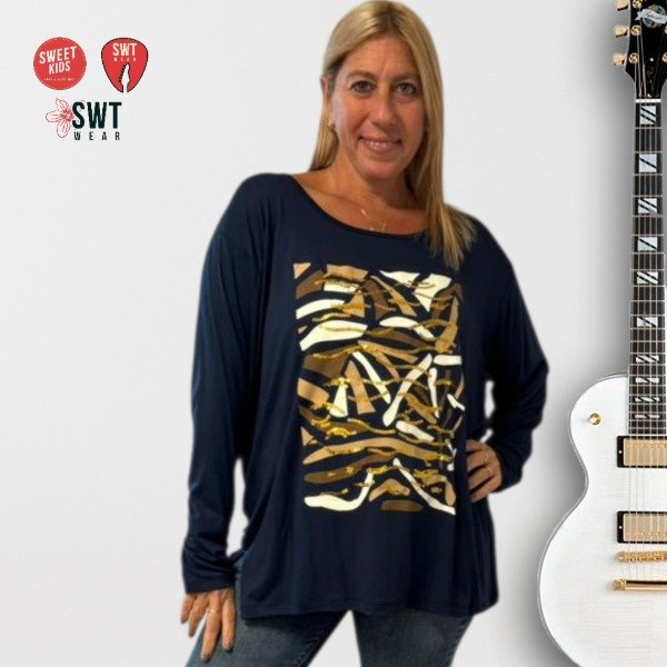 Producto - Remerón Ondas Lentejuelas Oversized Manga Larga