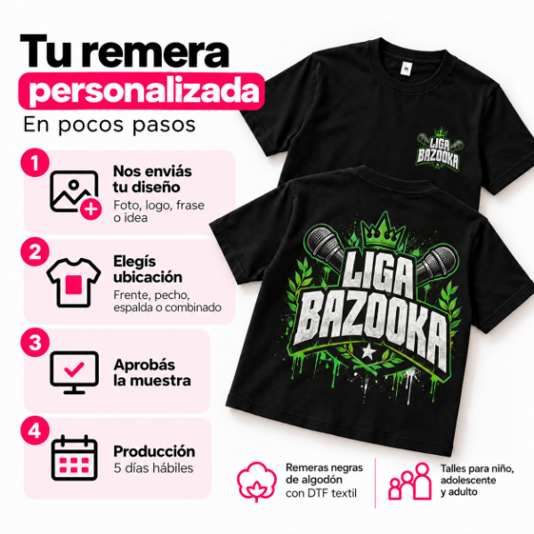 Producto - Remera Negra de Algodón Personalizada DTF Textil - Adolecentes - 1
