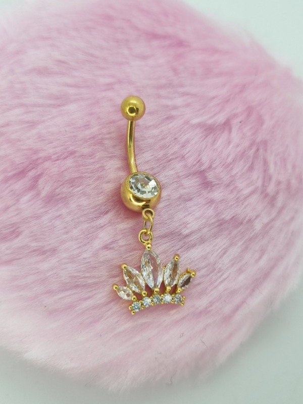 Producto - Piercing ombligo strass colgante corona gema dor