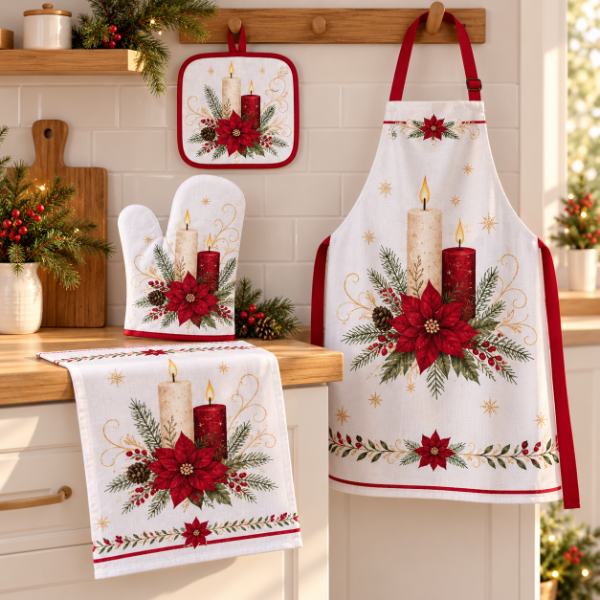 Producto - SET DE COCINA NAVIDEÑO 4 PIEZAS DELANTAL PAÑO GUANTE POSAFUENTE - 3