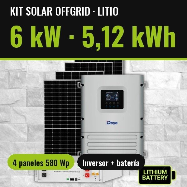 Producto - Kit OffGrid LITIO 6kW con 5,12 kWH x Dia MPPT