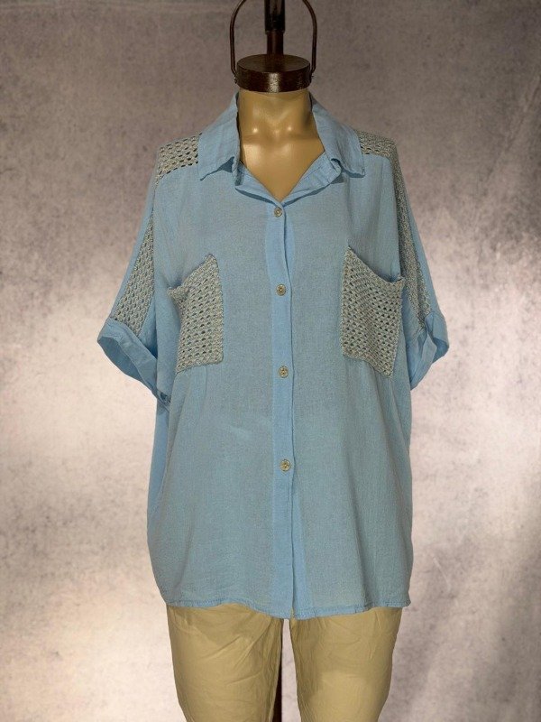Producto - CAMISA ITALIANA CELESTE LINO COMBINADA