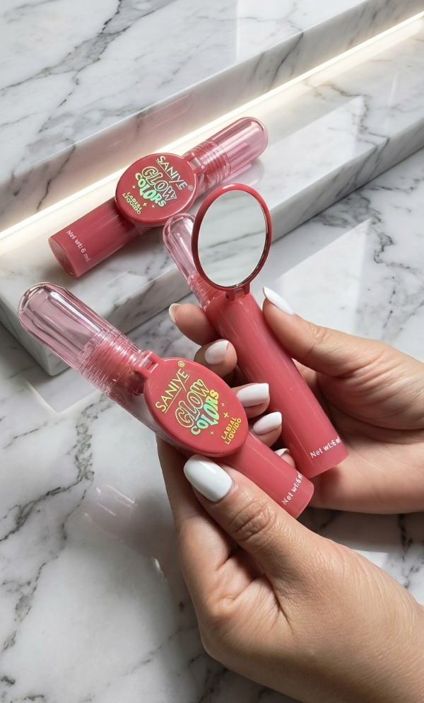 Producto - Labial Líquido Saniye Glow Colors - Con Espejo Integrado (color rosa frutilla)