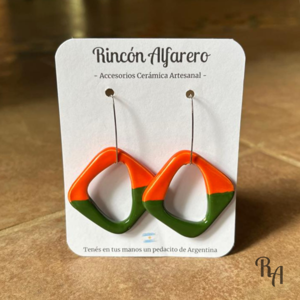 Producto - Pendientes Buenos Aires - cuadrados calados naranja y verde