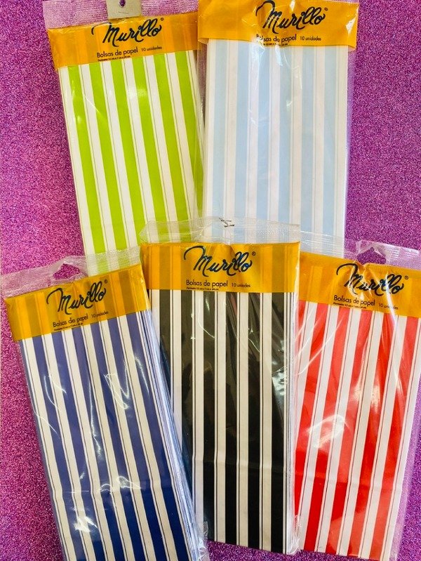 Producto - BOLSA DE PAPEL RAYADA X10