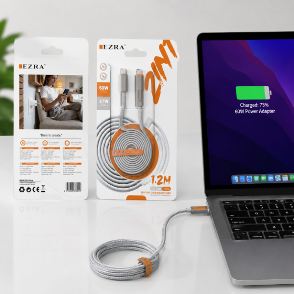 Producto - Cable 2En1 Carga Rápida Notebook IPhone Android 60w Tipo C Y 27w Iphone DC408. - 1