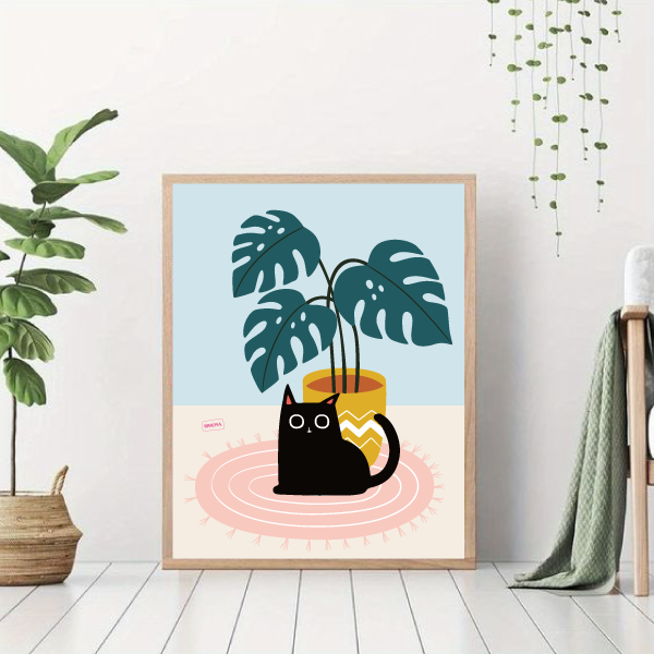 Producto - Lámina gatito negro montsera