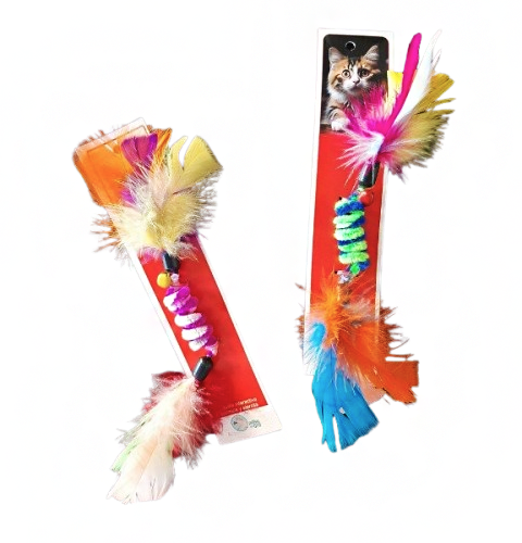 Producto - Juguete resorte con plumas y cascabel