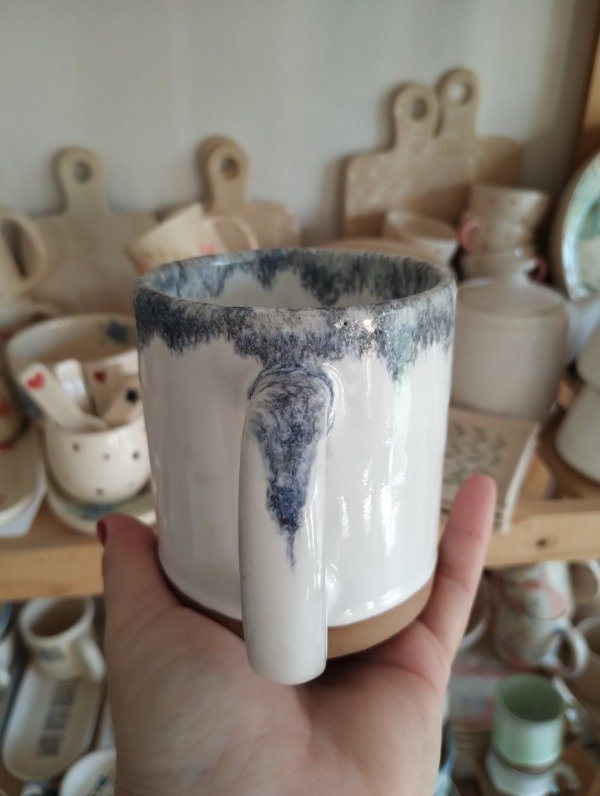 Producto - Taza gres recta blanca con azul