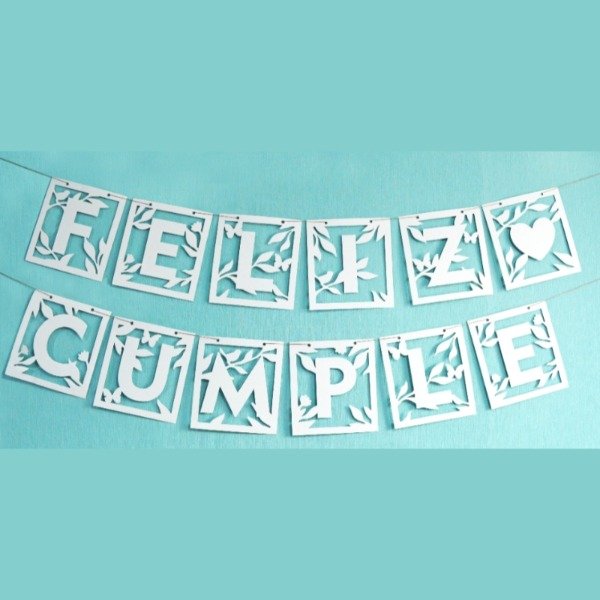 Producto - Banderín calado color blanco "FELIZ CUMPLE"