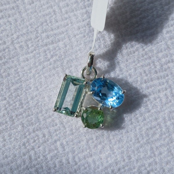 Producto - Dije Brisa Plata 925 Topacio Sky Blue, Aguamarina y Turmalina Verde (sin cadena) - 13