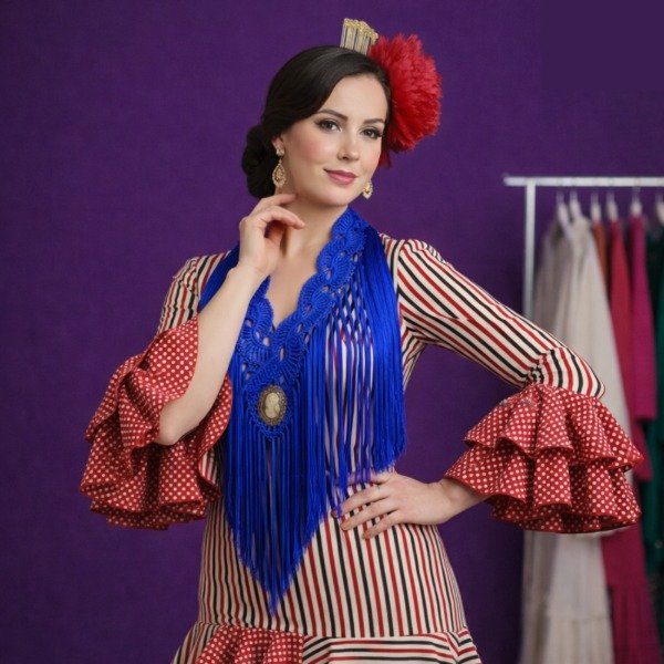 Producto - Tira De Flecos De Seda Para Escote Abanicos Azul