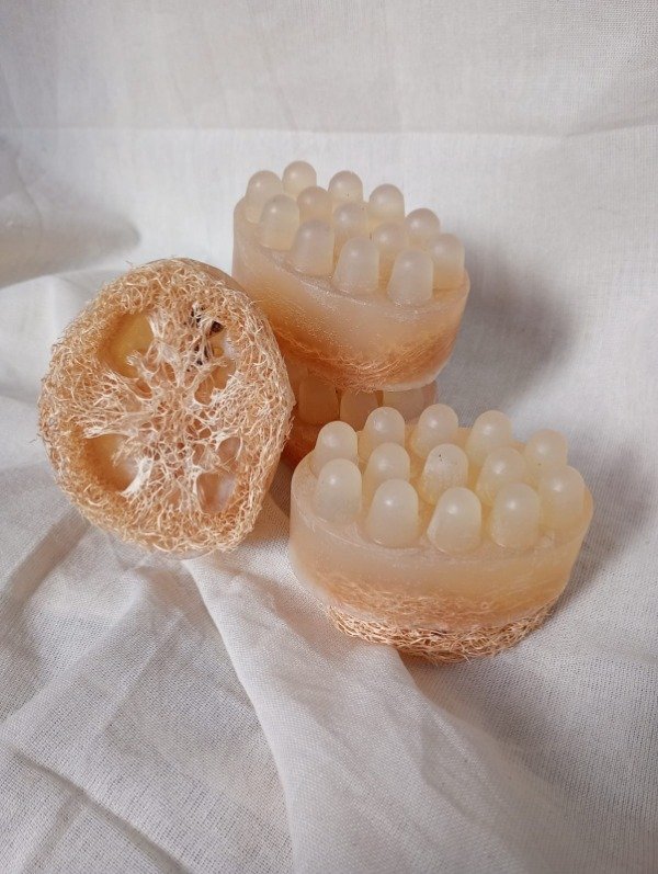 Producto - Jabón masajeador de glicerina vegetal con esponja y soga, sin esencia agregada