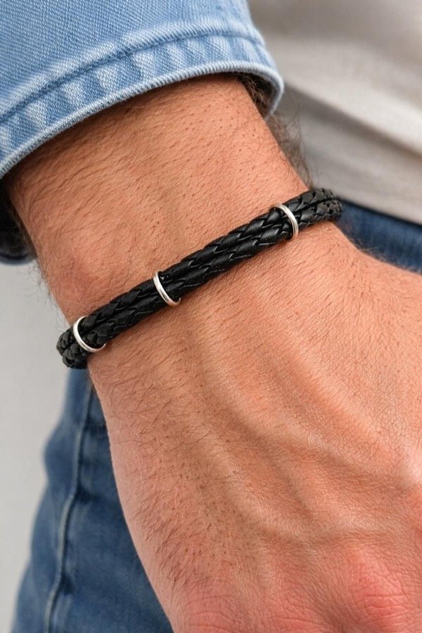 Producto - Pulsera simil cuero plata 925