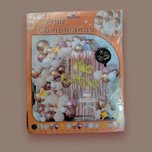 Producto - KIT GLOBOS PREMIUM FRASE MIS 15 AÑOS DORADA 80 PIEZAS