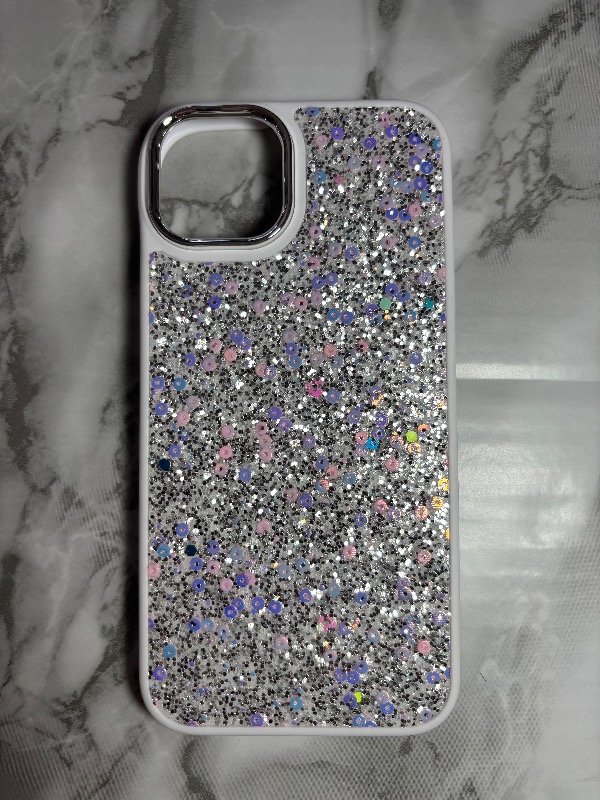 Producto - Case full glitter blanco iph 15 pro
