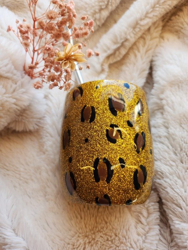 Producto - Mate con bombilla - Glitter dorado holo animal print