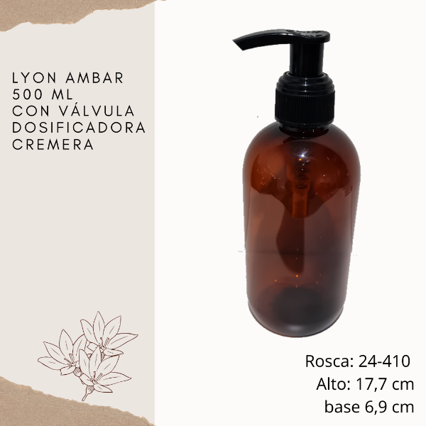 Producto - Lyon Ámbar 500 ml con Válvula Dosificadora Cremera x 20 u