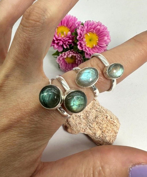 Producto - Anillo de Piedra Labradorita Blue Baño en Plata Regulable