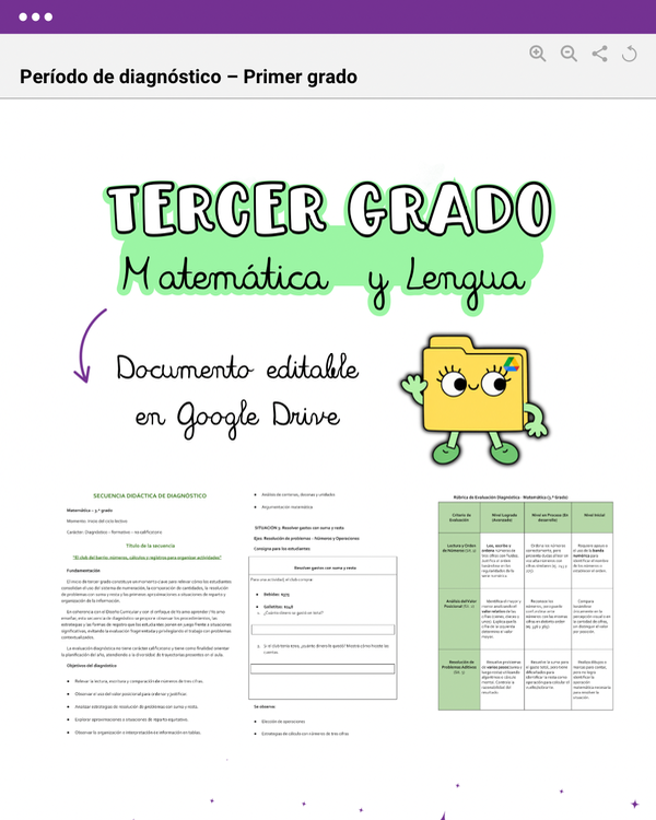 Producto - PERÍODO DIAGNÓSTICO: MATEMÁTICA Y LENGUA - TERCER GRADO