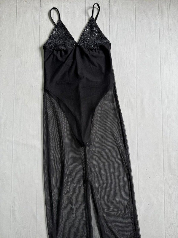 Producto - [7997] Vestido largo bretel c/body V combinado lentejuelas tul