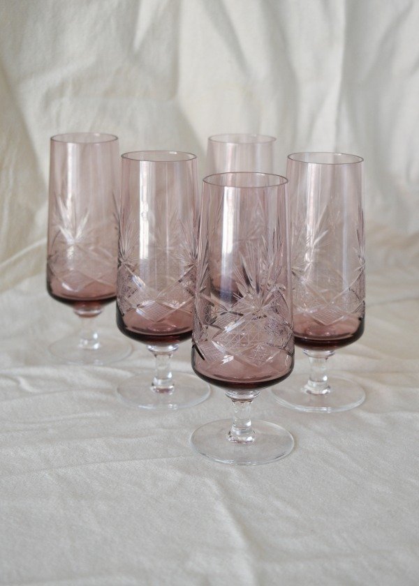 Producto - Set de cinco copas de cristal rosa / violeta - 2