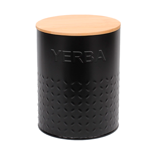 Producto - Lata para Yerba Color Negro y Tapa de Bambú con aro de Silicona Carol