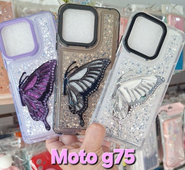 Producto - Fundas reforzadas glitter popsocket mariposa. Moto g75