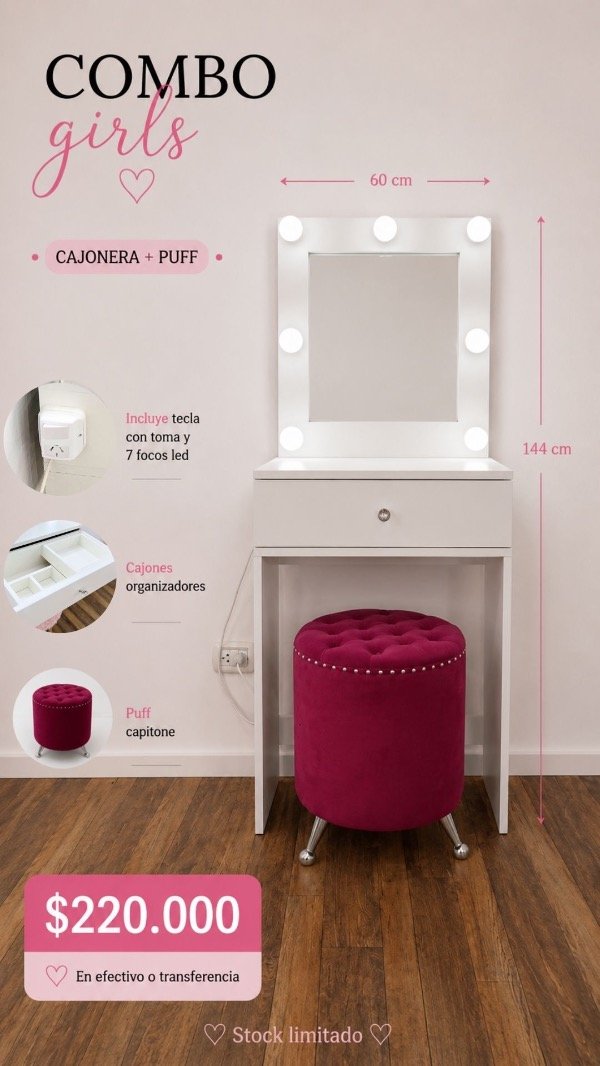 Producto - Espejo L con patas y puff capitone